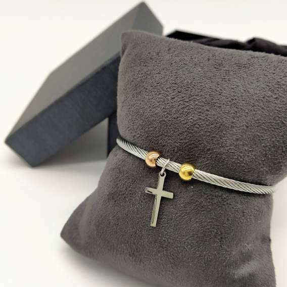 Pulsera para mujer de acero inoxidable con colgante de la cruz.