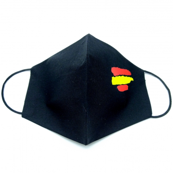 Mascarilla adulto reutilizable facial de tela con la bandera de España, diseño original, lavable con apertura para filtro.
