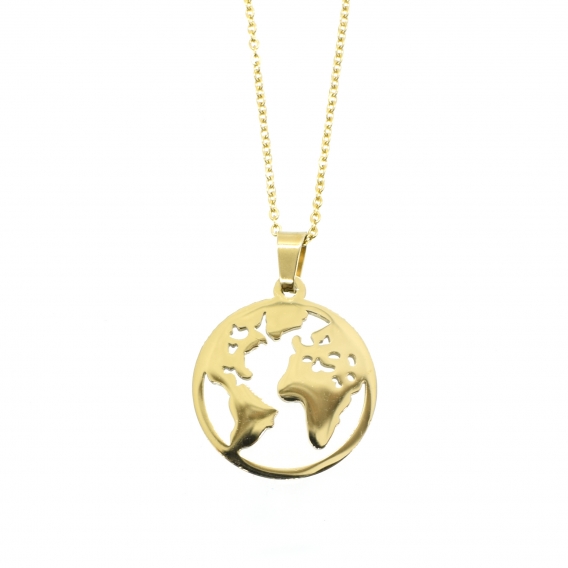 Collar diseño mapa del mundo dorado de acero para mujer