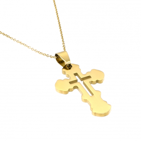 Collar de cruz color oro colgante religioso para hombre y mujer dorado. 55cm