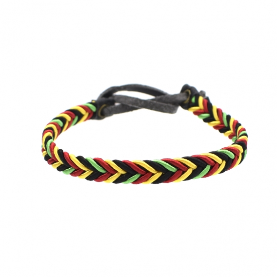 Pulsera de hilo trenzado de reggae en color rojo, amarillo, verde y negro con cierre ajustable