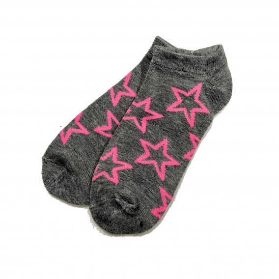 Calcetín tobillero corto gris con estrellas rosas de algodón en talla 35-40