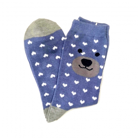 Calcetines largos azules de oso y corazones talla 35-40