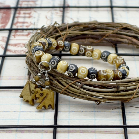 Pulsera de la suerte con elefantes, brazalete de la fortuna de madera.