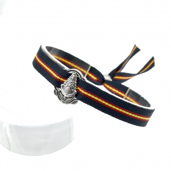 Pulsera rociera de tela azul marino española con medalla ajustable, antialérgica