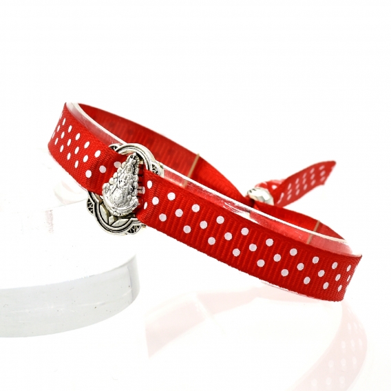 Pulsera tela rojo y blanca, Virgen del Rocío, Rociera.