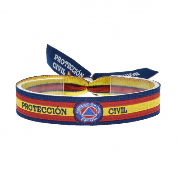 Pulsera protección civil, voluntarios protección civil bandera España con logo escudo.