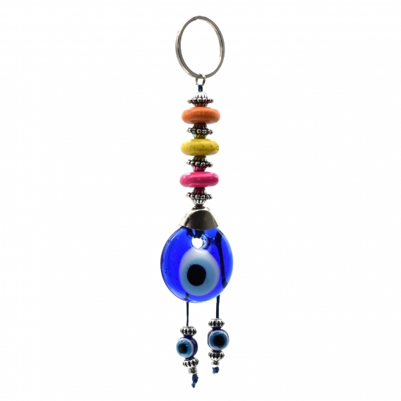 Llavero de la suerte, ojo turco de cristal color mostaza,mal de ojo y amuleto de la suerte.