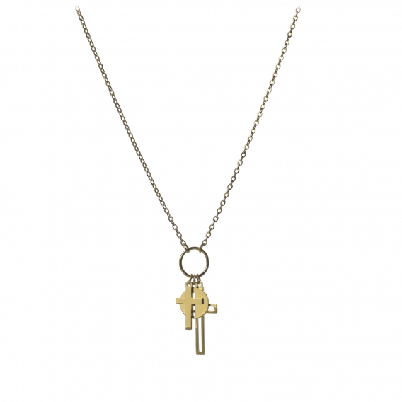 Collar cruz horizontal, colgante de acero color oro, mujer,antialérgica.