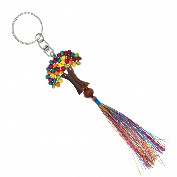 Llavero Arbol de la Vida de madera con cuentas en varios colores para mujer