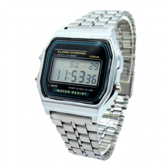 Reloj clásico color plata con alarma
