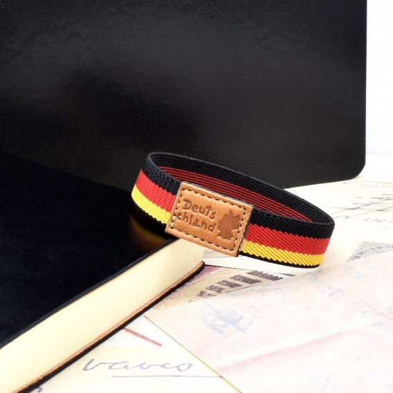 Pulsera de Alemania con los colores de la bandera, brazalete aleman elastico con sello de cuero