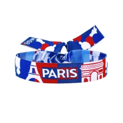 Pulsera de Tela de París | Recuerdo de Viaje a Francia | Diseño Torre Eiffel, Arco del Triunfo y Tricolore