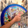 Abanico de Mano Toledo | Diseño: Azulejo Azul y monumentos | Recuerdo de España (Alcázar, Catedral y Tajo) | Abanico Plegable